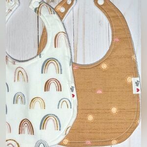 Boho baby bibs, gender neutral gift, rainbow sun, earth tones Handmade New 2pc